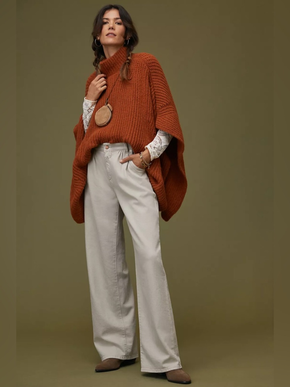 By Anthropologie Burnt Orange Poncho Sweater